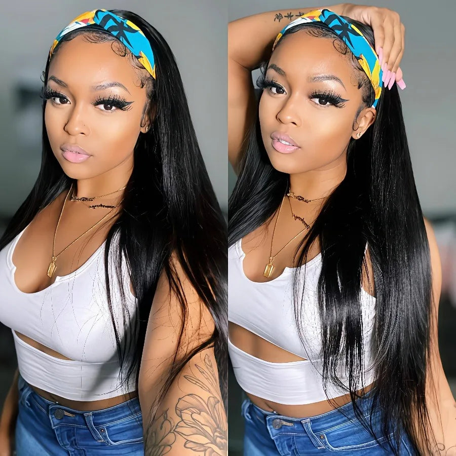 Deep Wave Curly Human Hair Wig Full Machine Made Half Headband