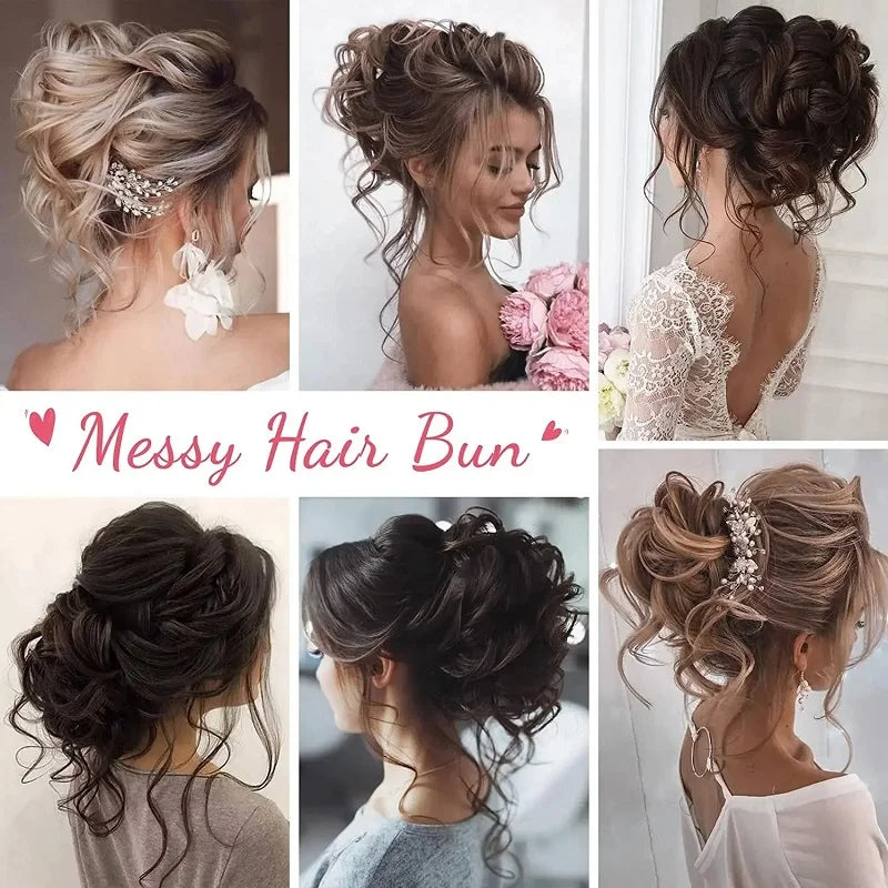 Synthetic Short Wavy Curly Messy Elegant Bun Hair Piece Claw Clip Tousled