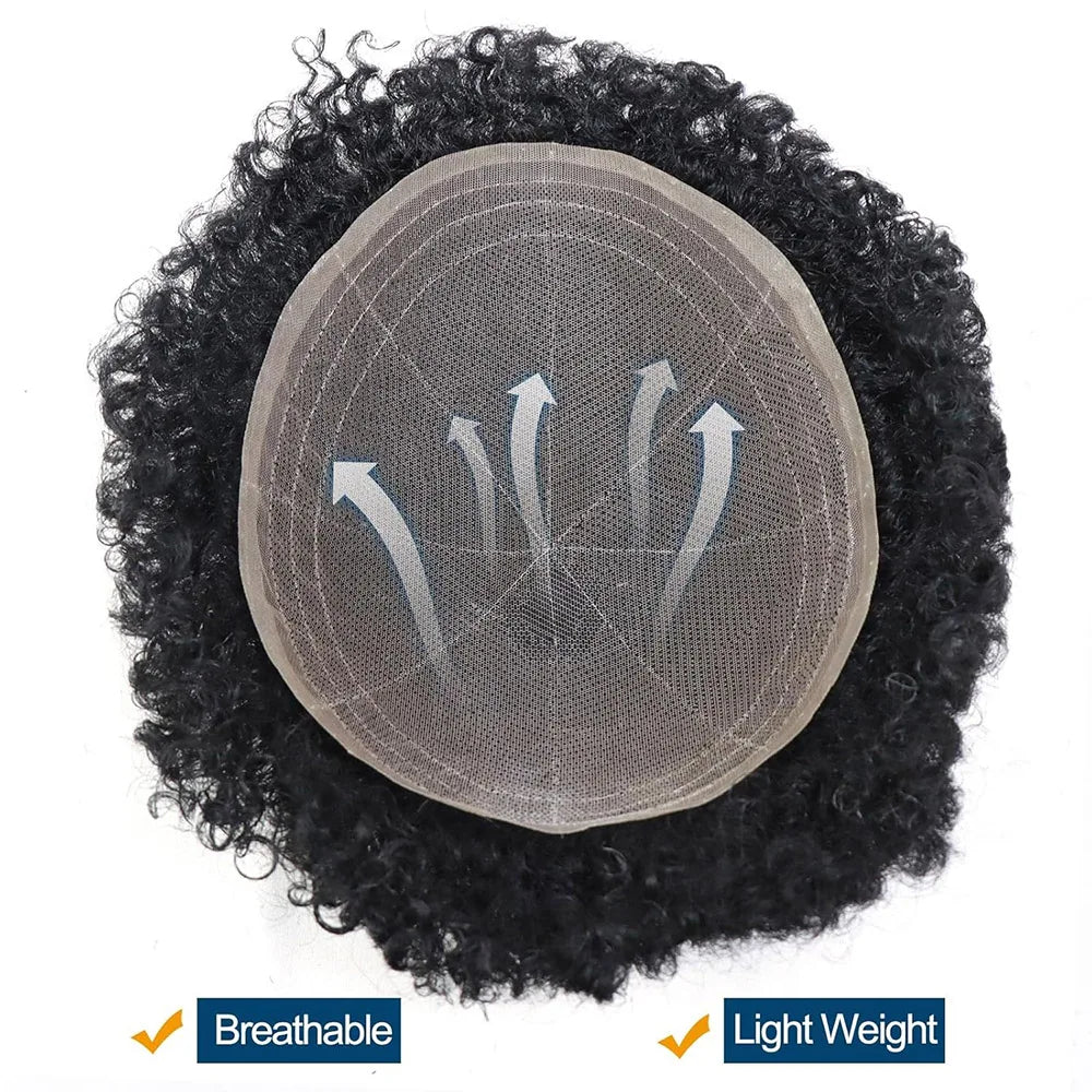 Afro Curly Full Lace Mens Toupee 8mm Wave Human Hair Piece African