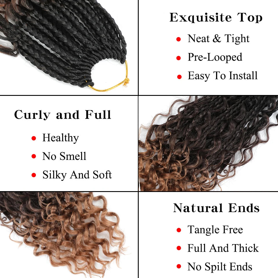 Boho Box Braids Crochet Synthetic Hair Goddess Curly Ends Bohomian