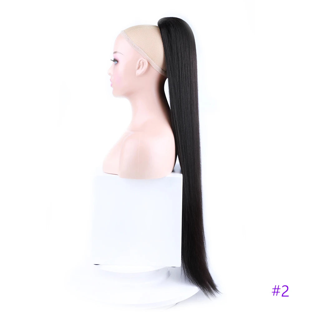 30 Inch Long Straight Ponytail Synthetic Drawstring Ponytail Chip-In Hair Extension Straight Pony Tail Fake Hairpiece