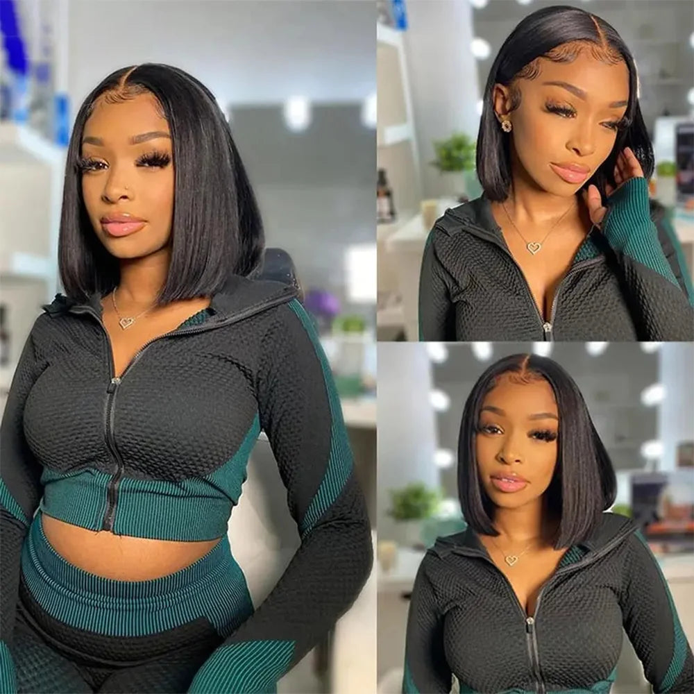 Indian Straight Bob Lace Closure Human Hair Wig, Blunt Cut