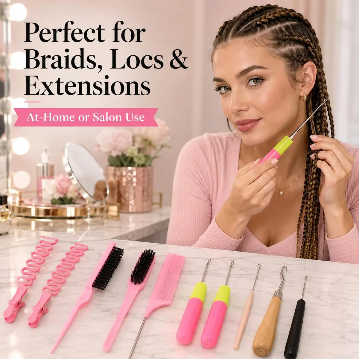 15-Piece Styling Kit Braiding Extensions,crochet Hooks Hair Tail Comb Duckbill Clips,for Braid