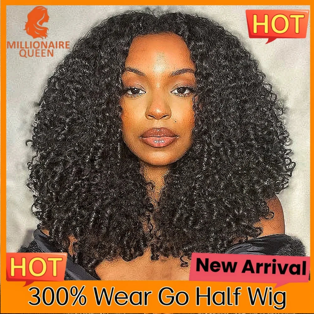 Half Wigs Beginner Friendly Burmese Pixie Curly, 300% Clip Ins Flip Over