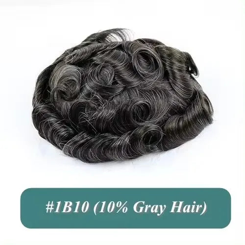 Swiss Lace PU Toupee Black Europe Human Hair Wig 1B40 Replacement System