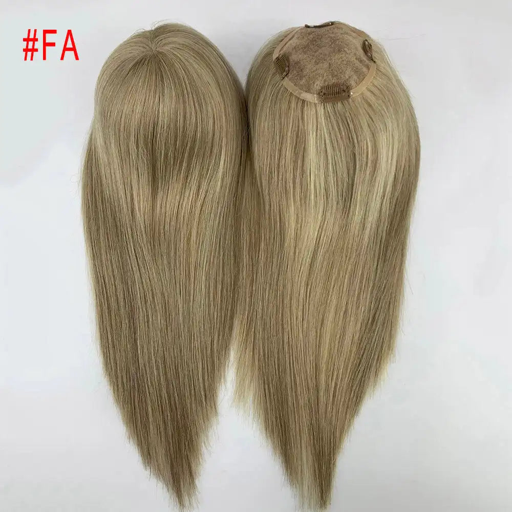 Straight Virgin Human Hair Topper — Mono Base, Clip-In Hairpiece