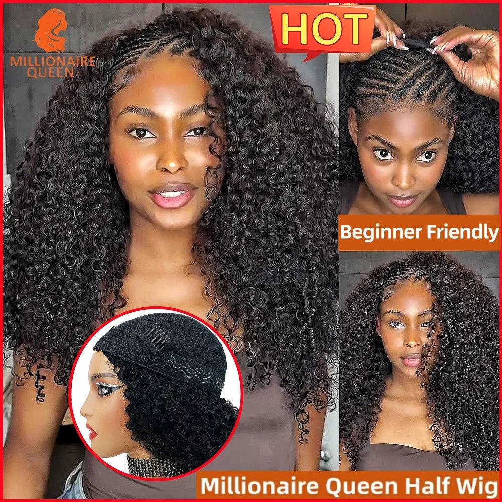 Half Wigs Beginner Friendly Burmese Pixie Curly, 300% Clip Ins Flip Over