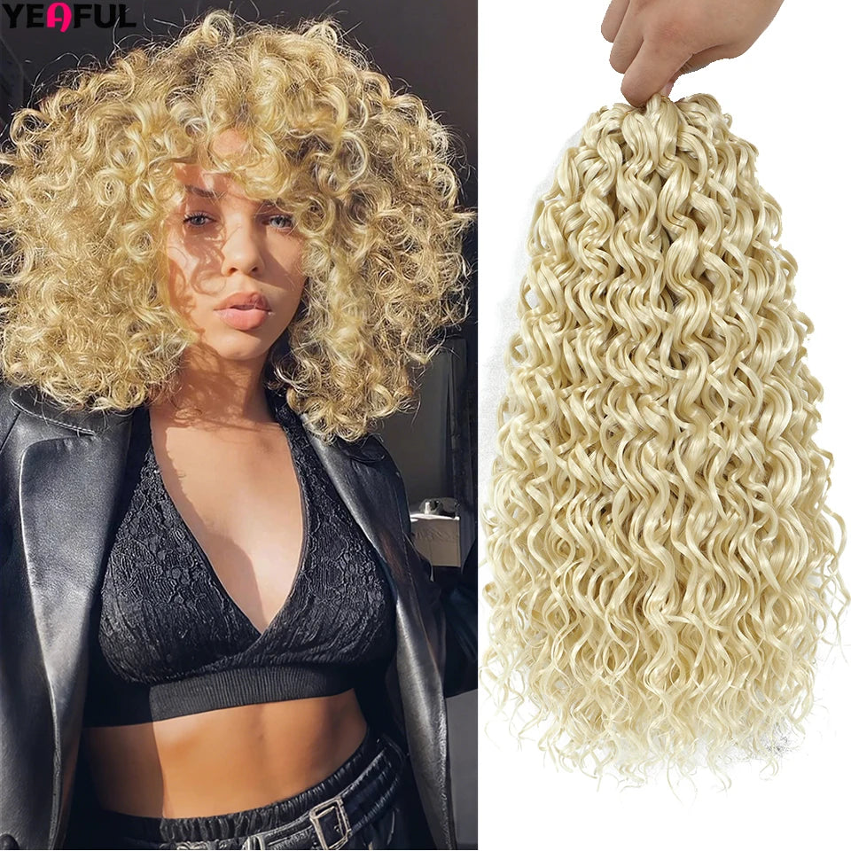 Curl Crochet Hair 14inch 1-8 Packs Ombre Brown Water Wave Curly Braiding
