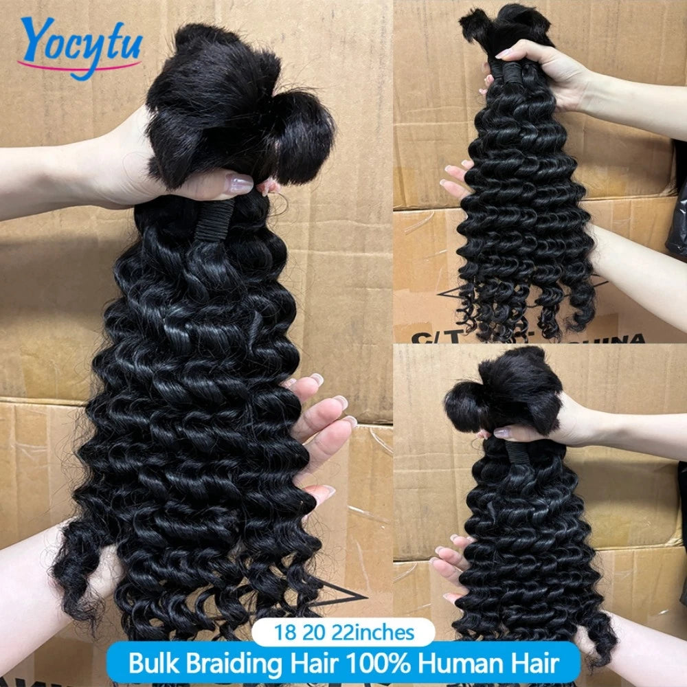 Deep Wave Bulk Human Hair Braiding 50G 100G, 100% No Weft Wet
