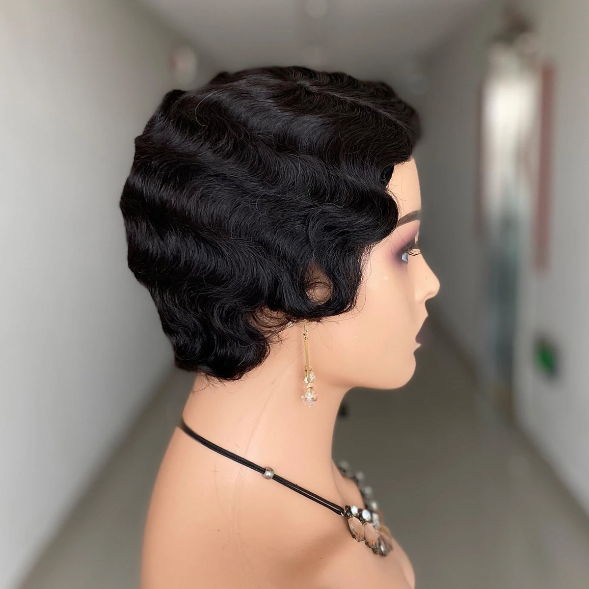 Short Finger Wave Wig Brazilian Human Hair Brown Ocean Peruca Burgundy Pixie