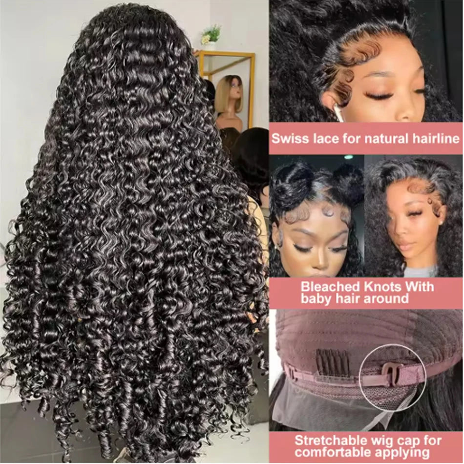 13x6 Glueless Density Brazilian Deep Wave Curly HD Lace Frontal Human Hair