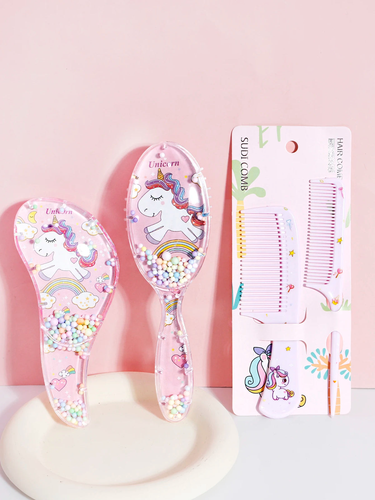 3pcs cartoon Comb Set, Wet and Dry Dual-Use, Hair Styling, Suitable for Any Hair Texture, Gift Set