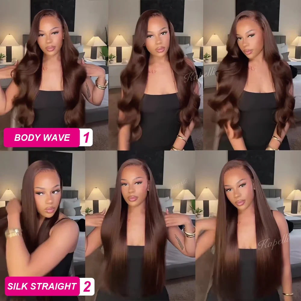 Brown Body Wave Human Hair Bundles with Lace Closure — Brazilian, Remy