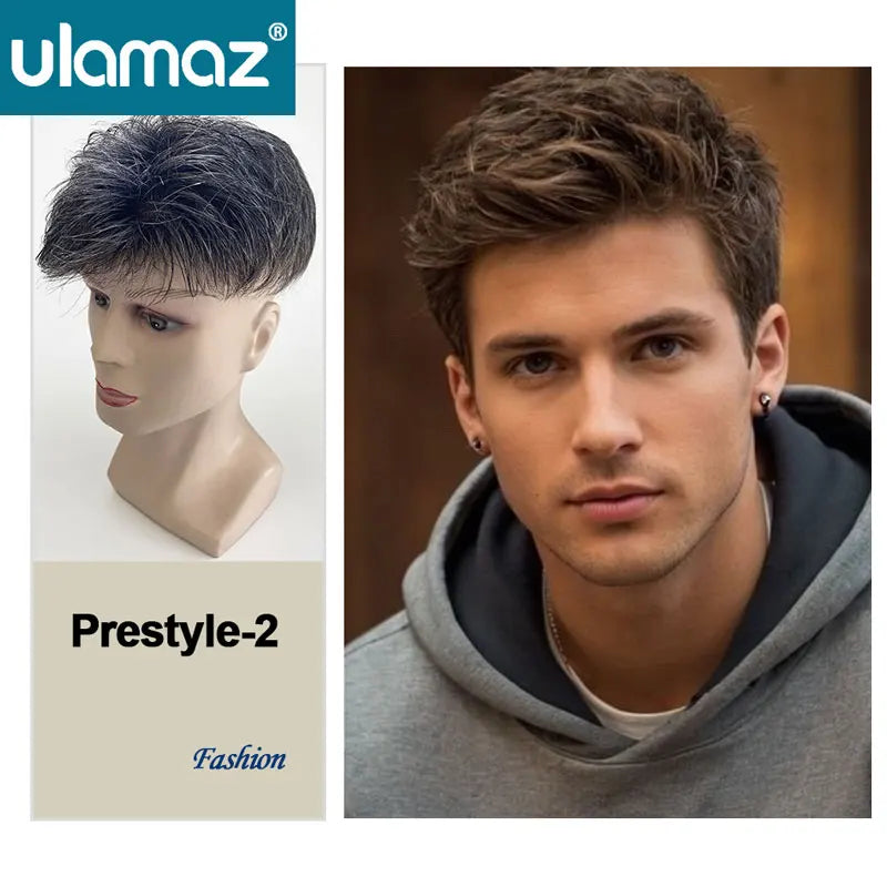Pre-Styled Skin Toupee for Men, Knotless Hair System, Pre-Cut