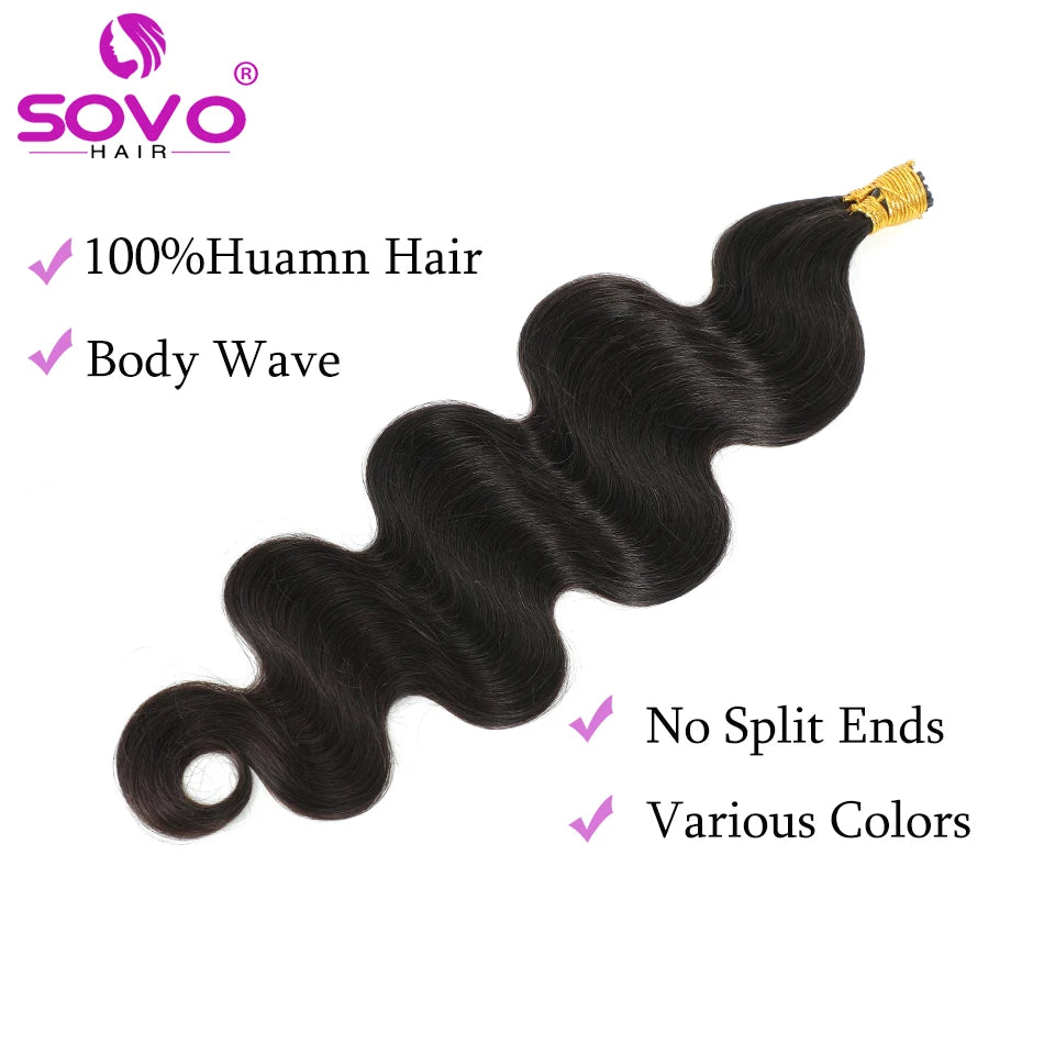 Pre Bonded Keratin Stick I-Tip Remy Human Hair Extension Hot Fusion Hair Piece Smooth Body Wave 0.8 G/Strand For Salon Supply