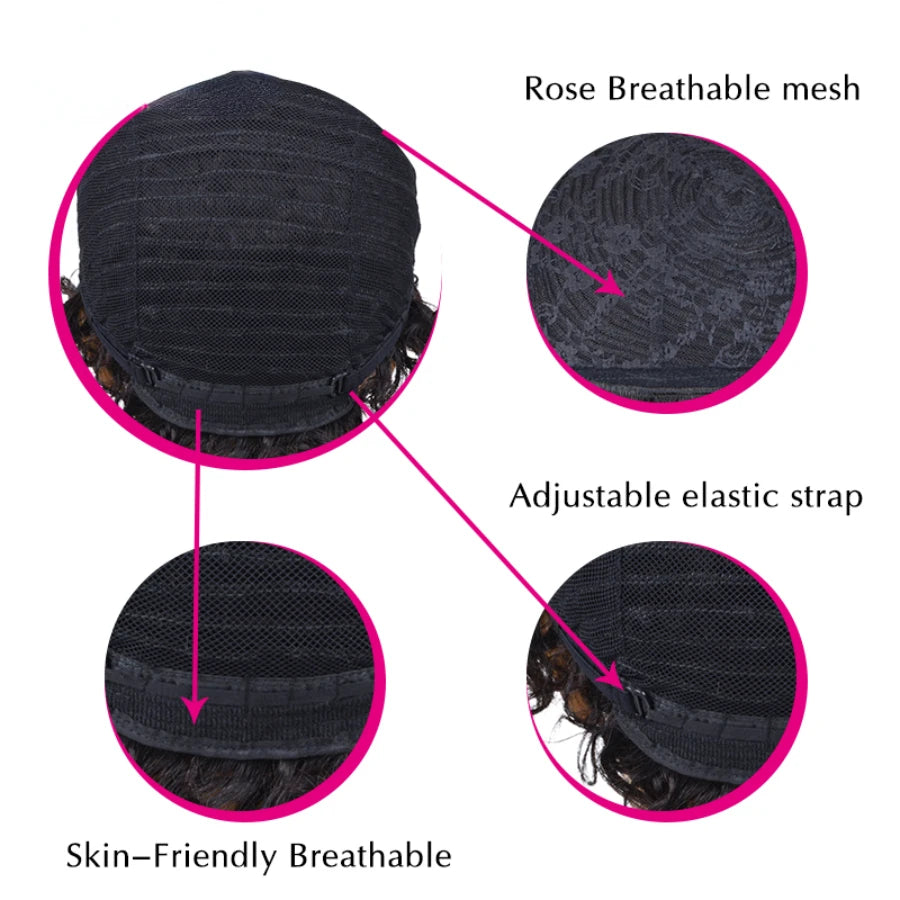 Curly Wave Wig, 150% Density Pixie Cut Human Hair Machine Made Daily