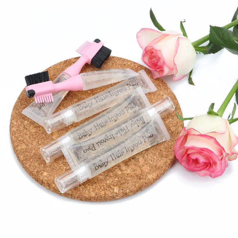 Baby Hair Edges Pro Brush Gel Squeeze Tube 10Ml Refill Gel Replacement Tube 20Ml, Professional Edge Control Brush And Gel 3 In 1