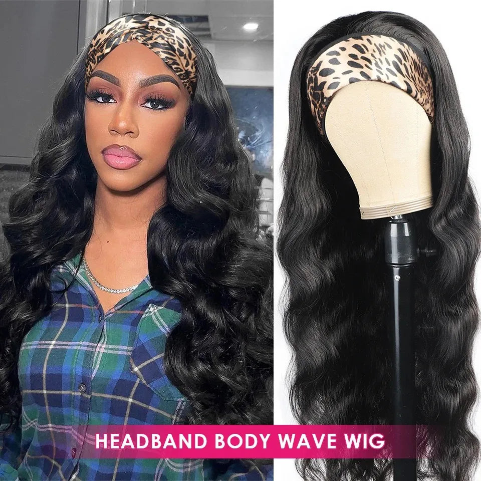Deep Wave Curly Human Hair Wig Full Machine Made Half Headband