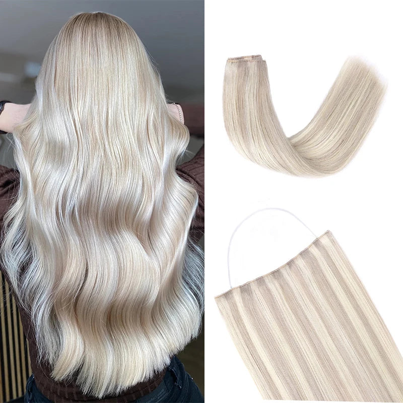 Wire in Hair Extensions Real Human Balayage Dark Brown To Chestnut Invisible