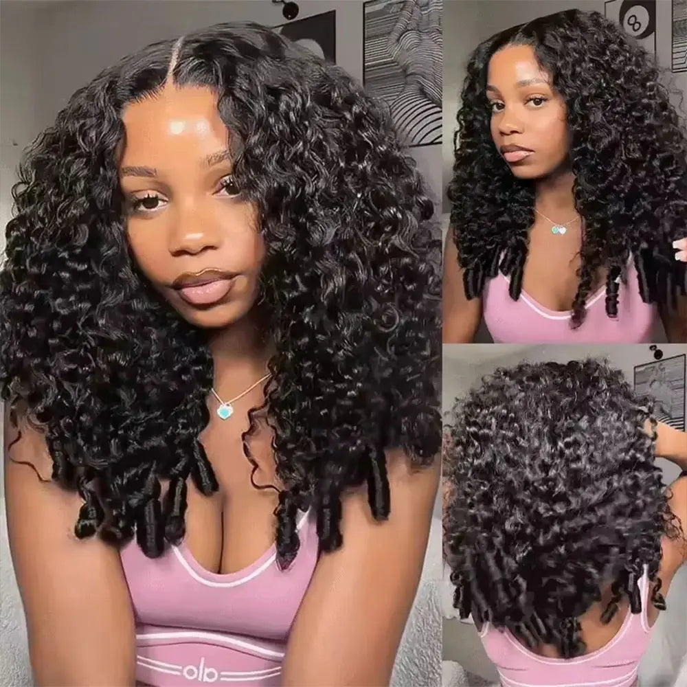 Jerry Curly Half Wig Human Hair Seamless Kinky in Machine Heandband Clip