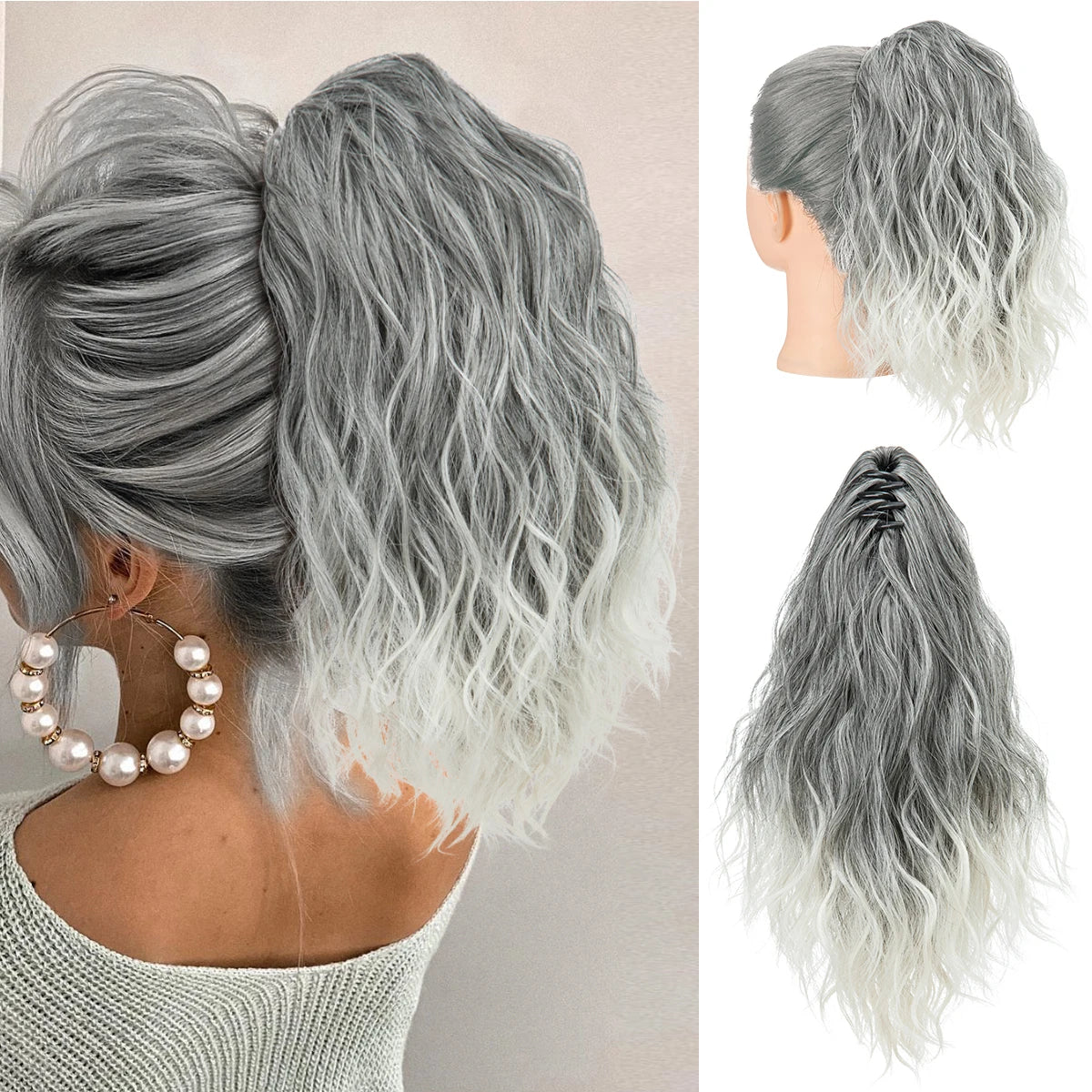 Synthetic Curly Claw Clip in Ponytail Blonde Brown Short Hairpiece 13" Fake