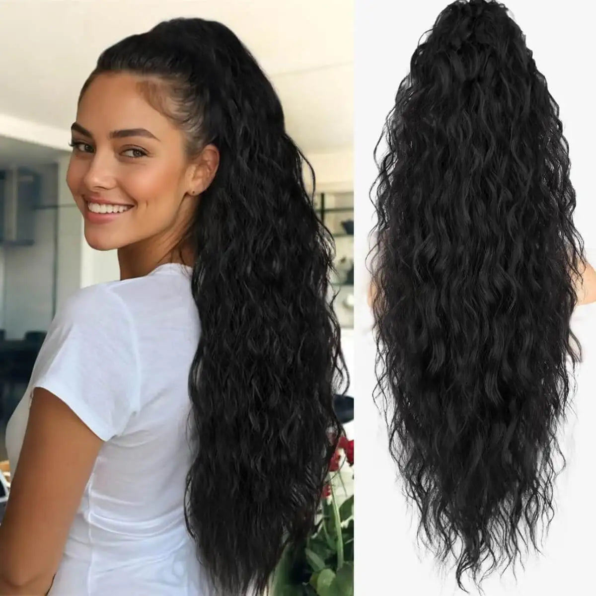 26inch Synthetic Long Curly Wavy Ponytail Extension Drawstring Ponytail Hair Extensions Hairpiece for Party