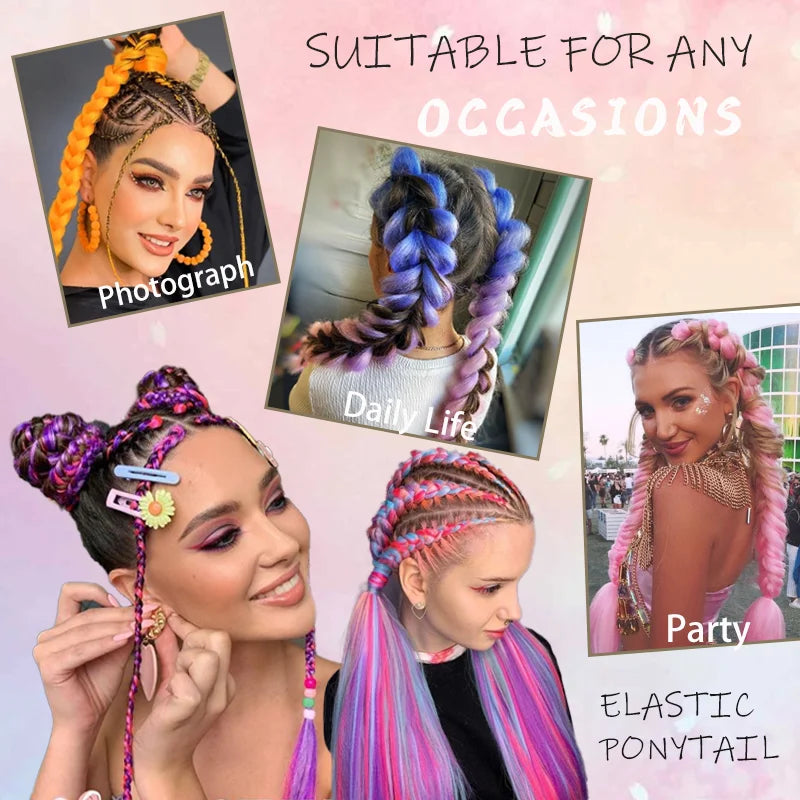 Synthetic Ponytail Extension Elastic Tie Hair Band 26" Long Straight Colored Braiding