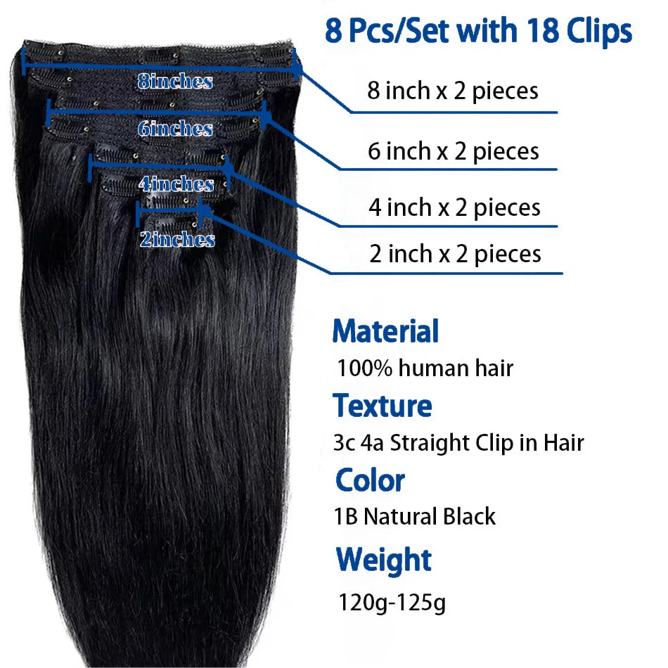Clip in Hair Extensions Chestnut Brown Double Weft Thick 120G Silky Straight