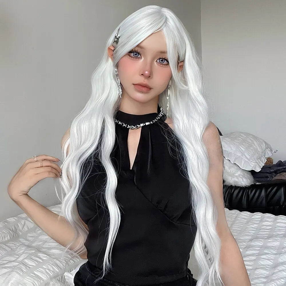 Long Water Wave Wig Bangs White Colorful Cosplay Silky Daily Party Natural