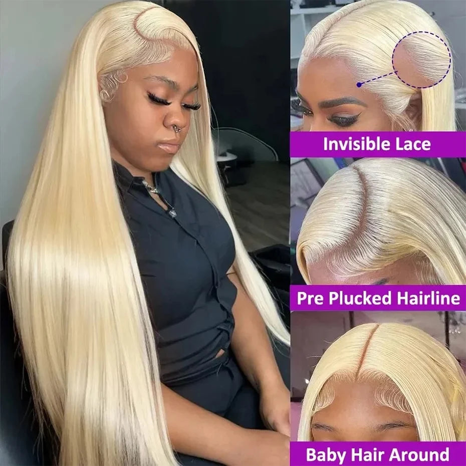 Blonde 613 Straight Raw Vietnamese Human Hair HD Lace Frontal Wig, 300% Density