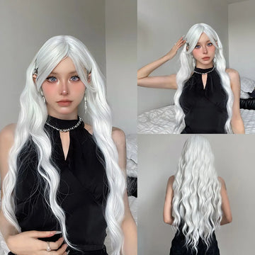Long Water Wave Wig Bangs White Colorful Cosplay Silky Daily Party Natural