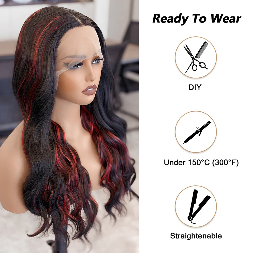 13x6 Highlight Ombre Honey Blonde Body Wave Lace Front Wigs Synthetic HD