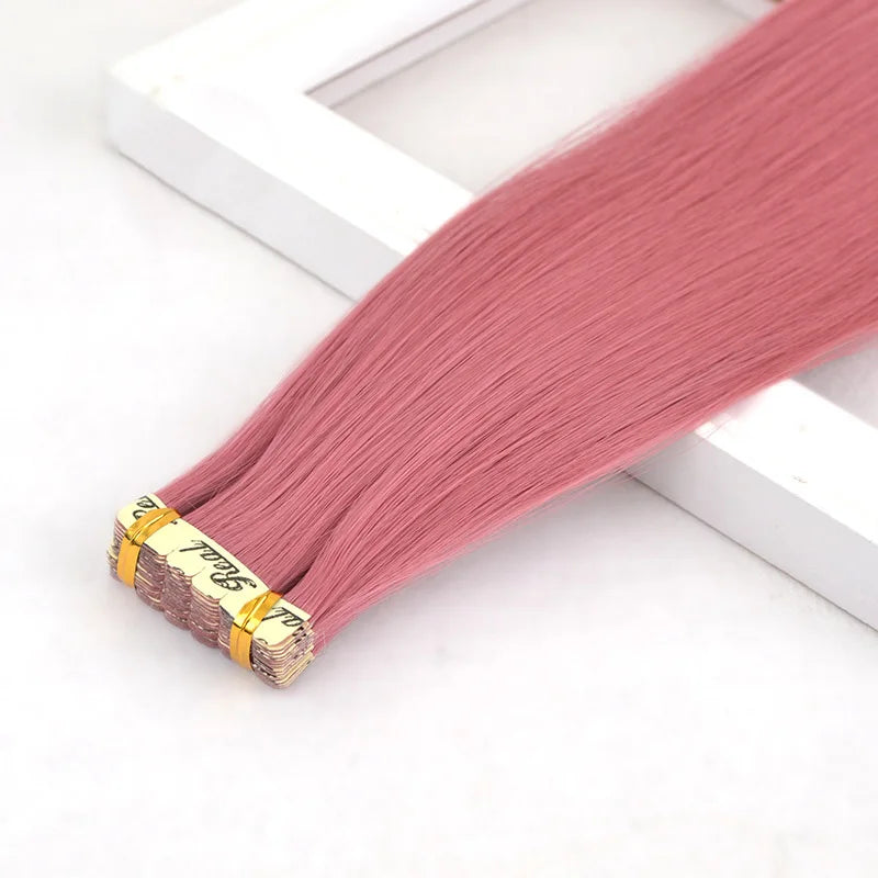 Synthetic Tape in Hair Extensions Straight Mini Ins Invisible Adhesive Colored