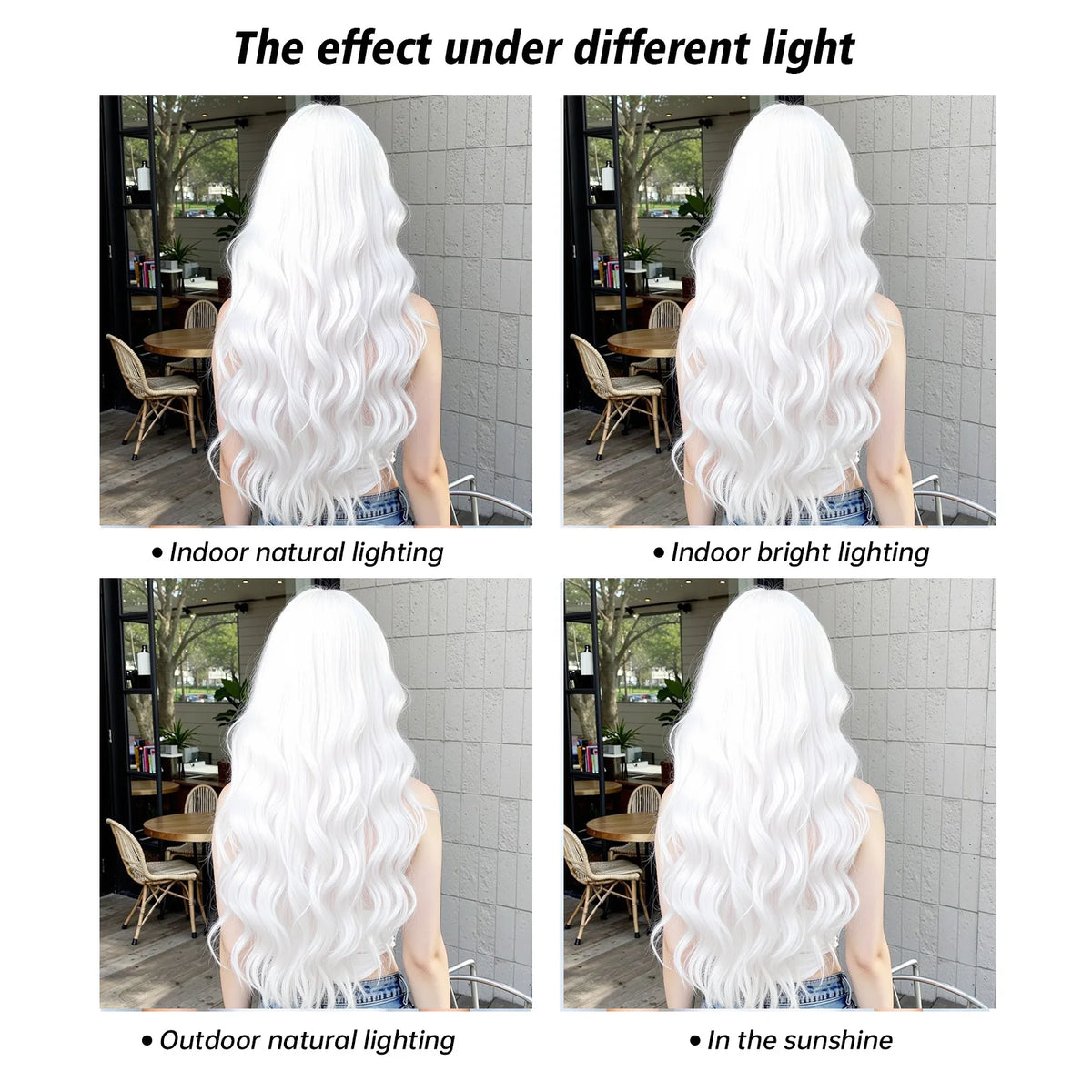 Super Long Curly Silver White Synthetic Wig Medium Part Water Wave Daily
