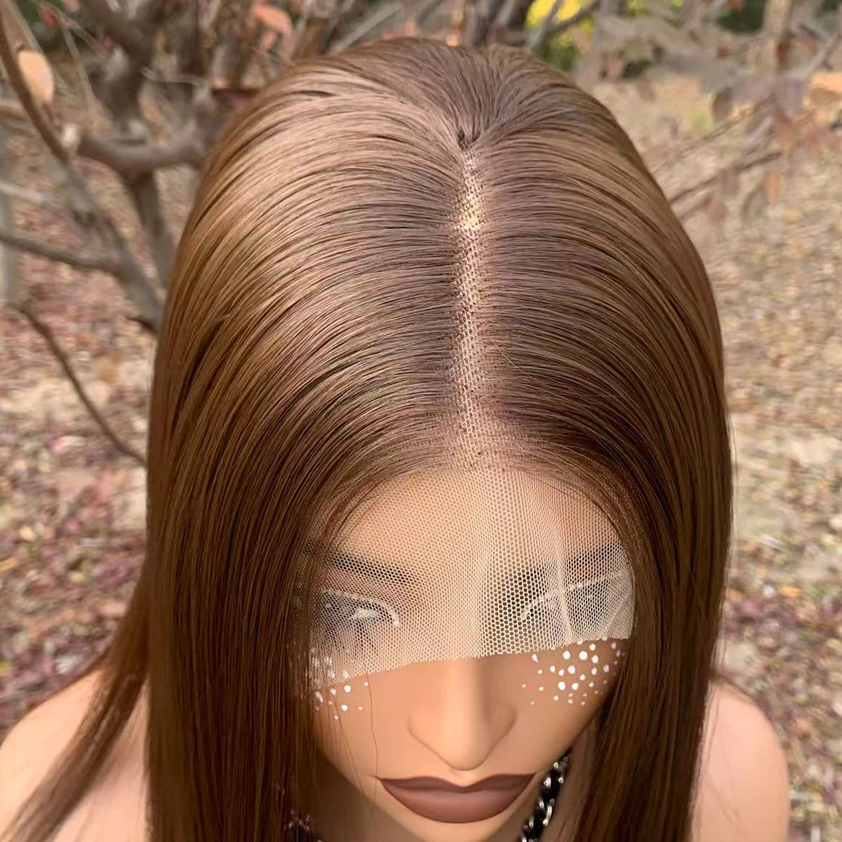Light Brown Bob Wig, 13x4 Glueless Synthetic Lace Front 150%Density 14inch Short
