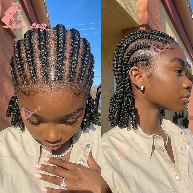 Handmade Short Bob Cornrow Braided Wigs Synthetic Glueless HD Full Lace Knotless