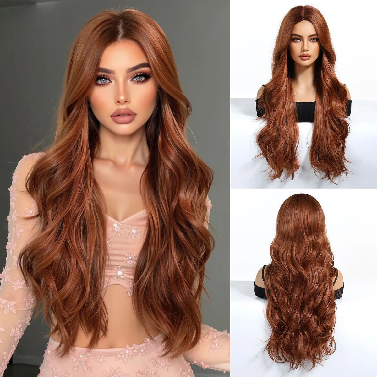 Long Curly Silver White Synthetic Wavy Wig Medium Part Water Wave Daily