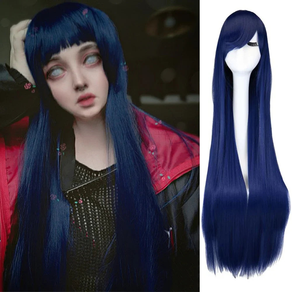 Long Straight Cosplay Wig Black Purple Red Pink Blue Dark Brown Cm
