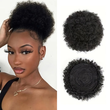 Human Hair Buns Ponytail Brazilian Afro Kinky Puffs Short Curly Drawstring Extensions