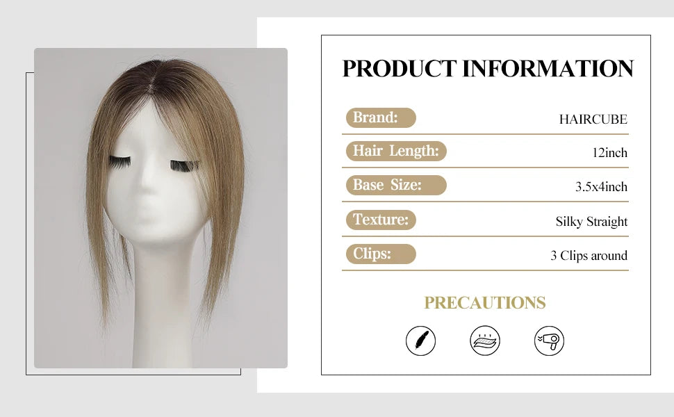 Light Brown Ombre Middle Part Lace Front Topper, 100% Remy Human Hair