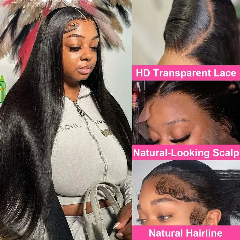 40 Inch Straight Human Hair HD Lace Frontal Wig, 13x4, Glueless, Pre-Cut, 250% Density
