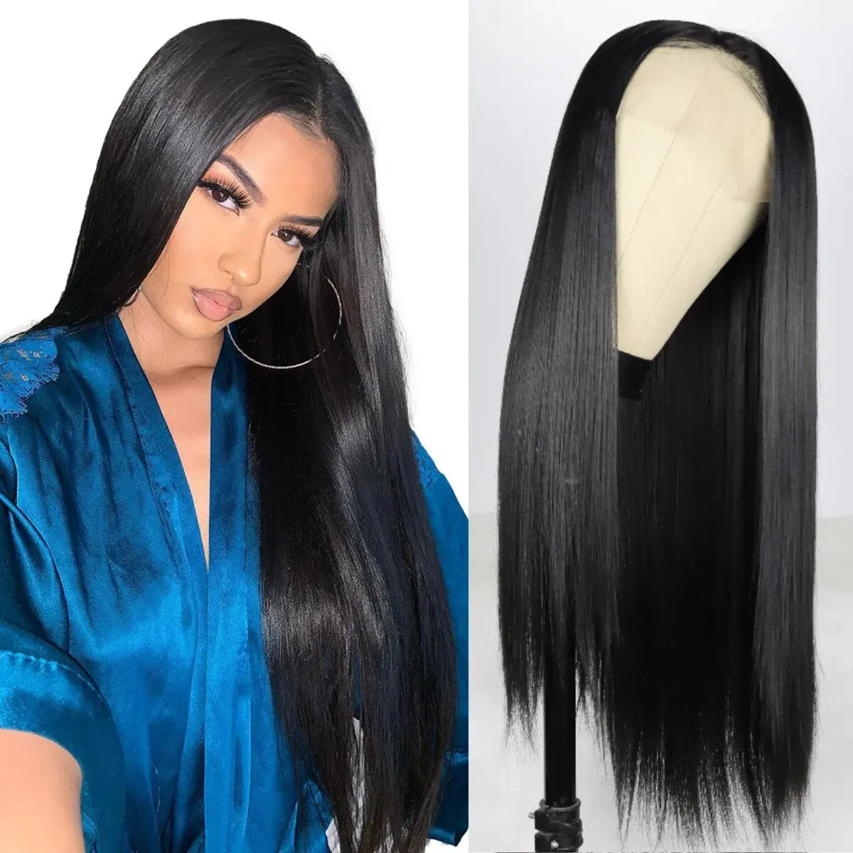 Straight Black Synthetic HD Lace Front Wig, Glueless, Heat Resistant, Pre-Plucked