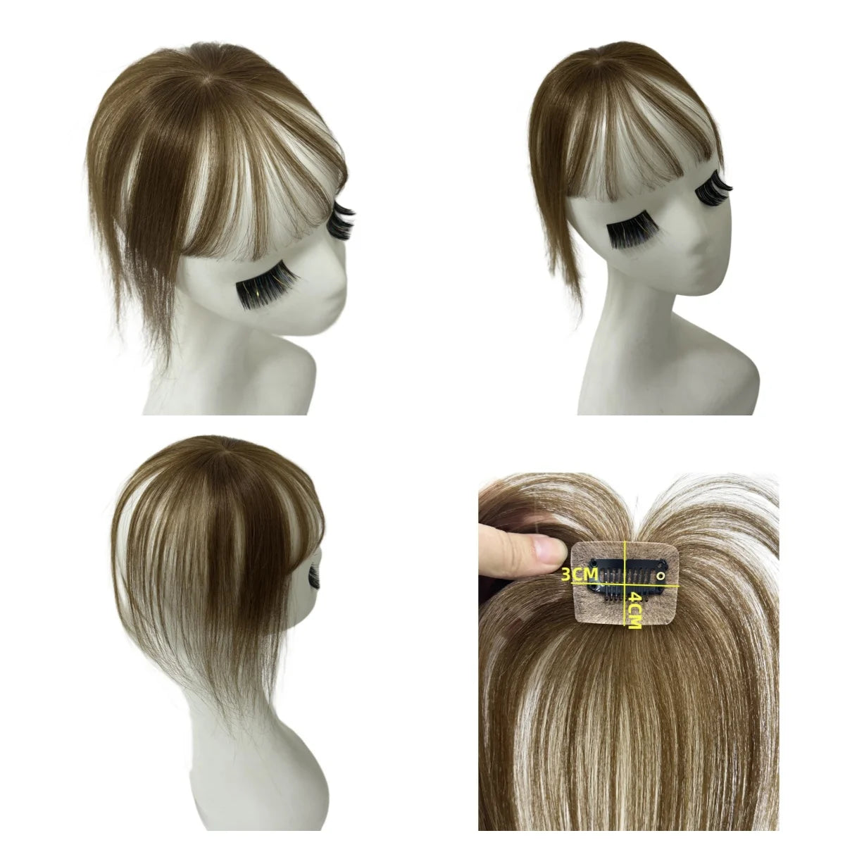 100% Human Hair Bangs Fringe Straight Toppers Wispy Natural Scalp False Loss