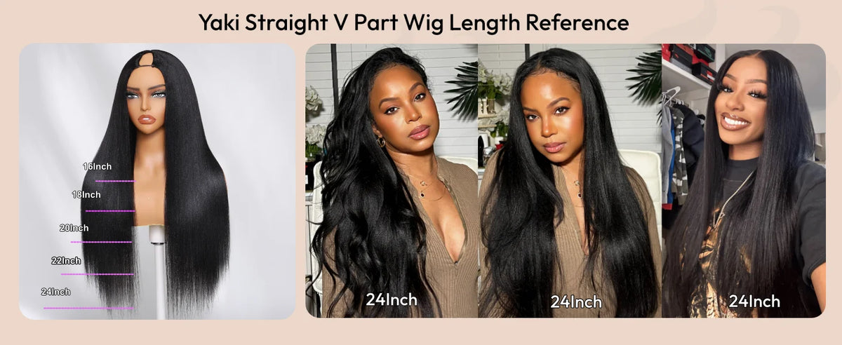 Yaki Straight V Part Wig 100% Human Hair Wigs With Drawstring No Leave-out No Glue Beginner Friendly Yaki V Shape Wigs