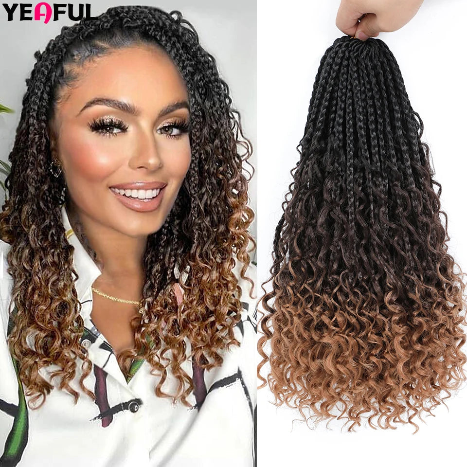 Ombre Goddess Box Braids Crochet Hair Dark Brown Chocolate Ginger Bohemian Curly