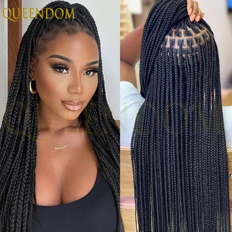 36" Synthetic Full Lace Wig Knotless Box Braid African Braided Frontal Cornrow