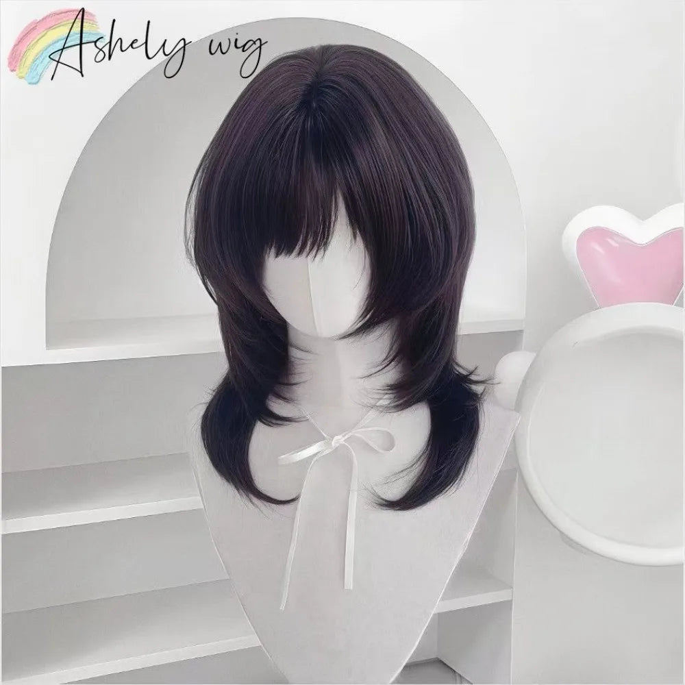 Deep Brown Wig A Layer Jellyfish Hairstyle Shoulder Short Headband Synthetic Lolita