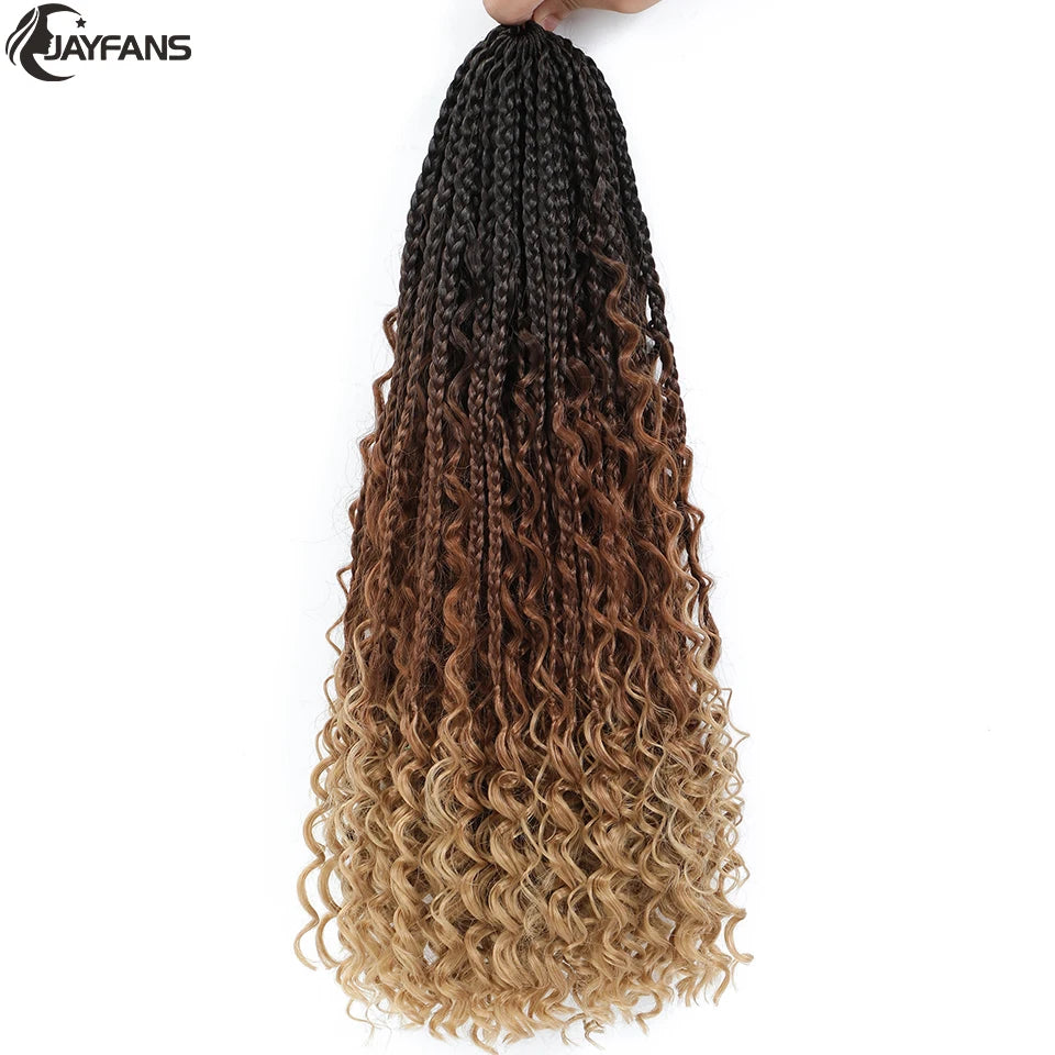 Boho Box Braids Crochet Synthetic Hair Goddess Curly Ends Bohomian