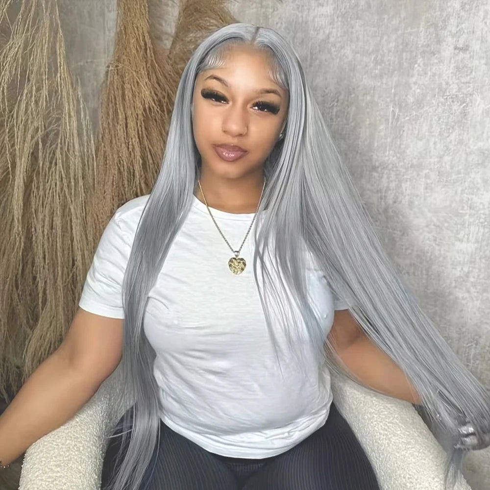 Silver Grey 13x6 Lace Front Human Hair Wigs Colored HD Frontal Straight