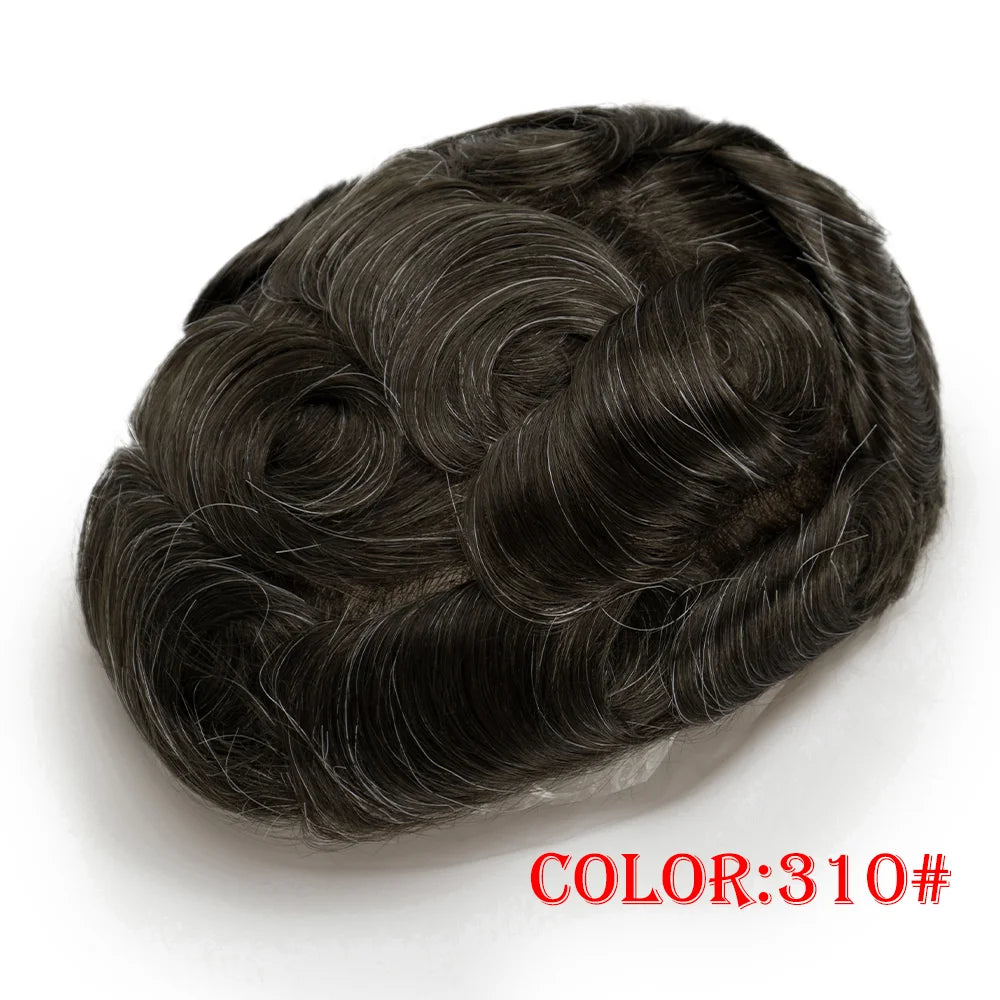 Lace with PU Men Toupee Hair Prosthesis Breathable Natural Human Hair Toupee Wig